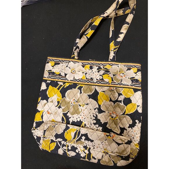 Vera Bradley Retired Dogwood Holiday Tote Yellow Black Purse Floral Bag - Picture 2 of 10